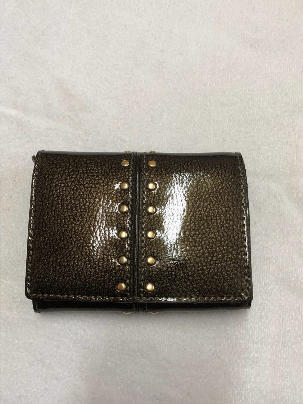 Michael Kors Brown Patent Leather Studded Bifold Wallet